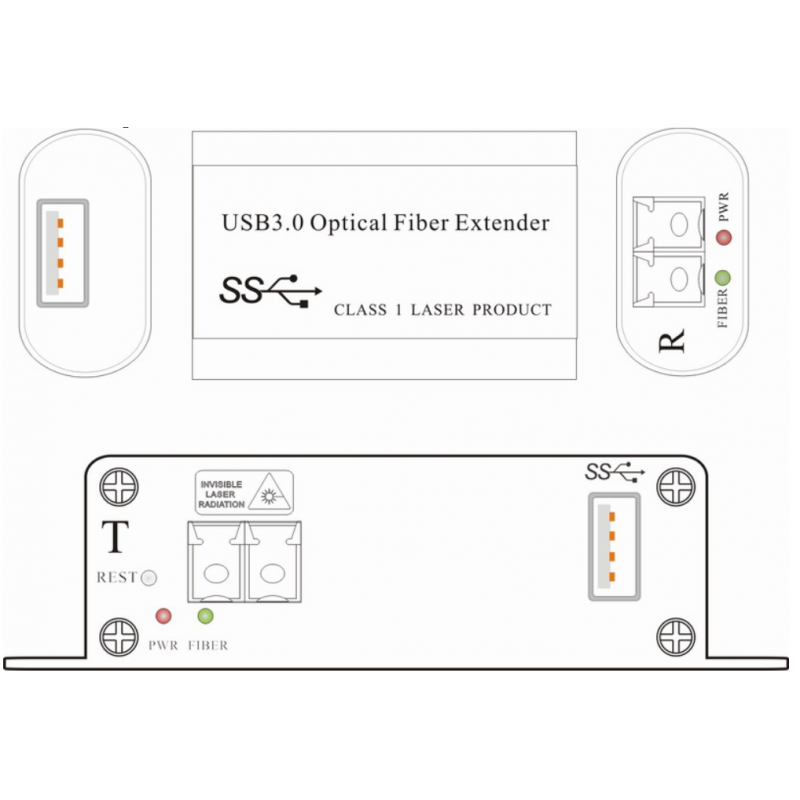 USB 3.0 Fiber Extender opptil 250 meter, til SFP-modulen,