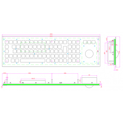 IP65 stainless steel keyboard with trackball rugged and waterproof, USB, Nordic character