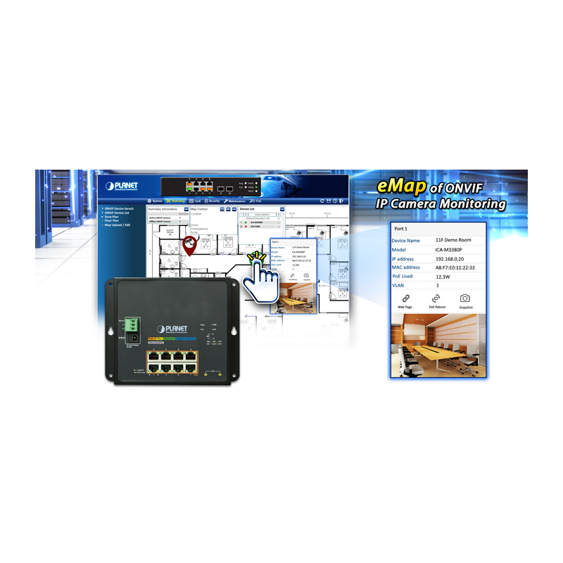 8 porter administrert bryter 8 x 10/100/1000Mbit RJ45. Fiber 2 x 100/1000Mbit SFP. PoE+