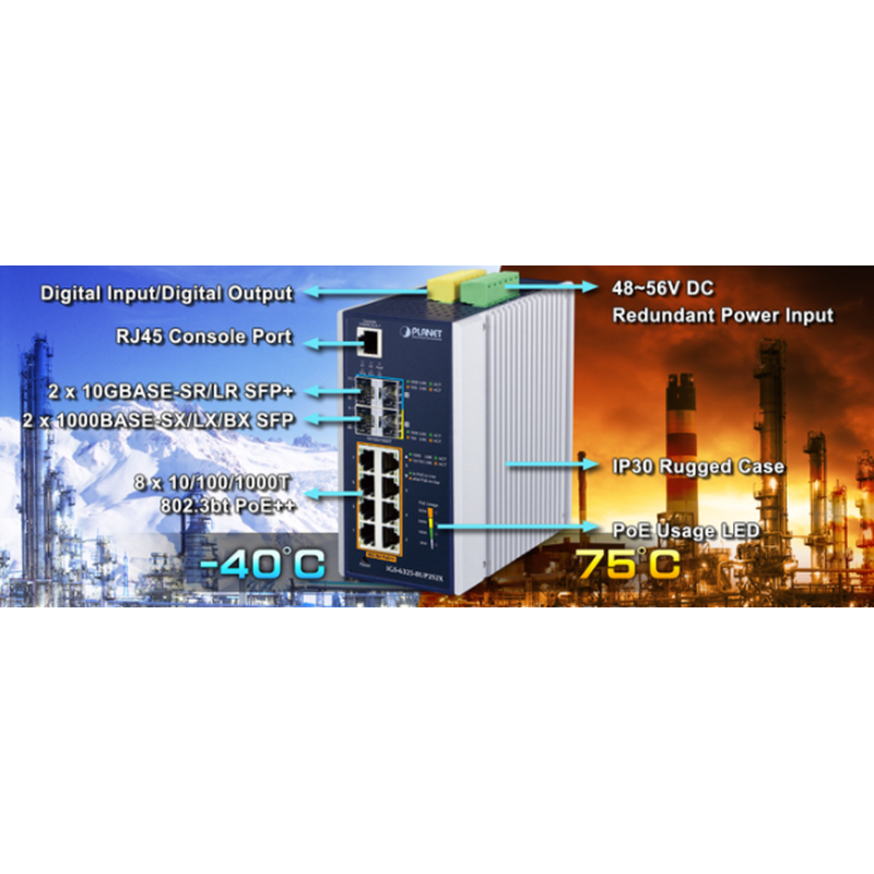 8 port 10/100 / 1000mbit RJ45, PoE ++ 2-porten 100 / 1000mbit og 2-porten 10 Gb SFP spalte, Administrert