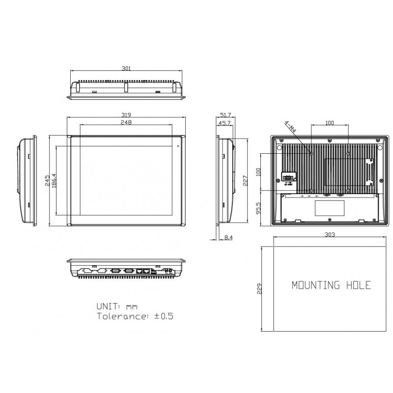 IP65 nær 12 "Panel PC vifteløs med projiserte kapasitiv Toudh VESA