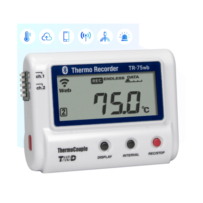 2 channel temperature logger -199 - +1760°C, Wifi, Bluetooth, USB, Thermocouple Sensor