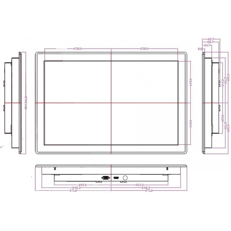22" industripanelskjerm med touch og dimbar bakgrunnsbelysning