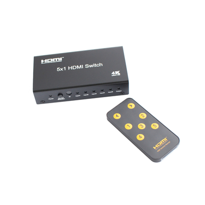 4K HDMI-switcher med 5 HDMI-innganger og 1 HDMI-utgang fjernstyrt