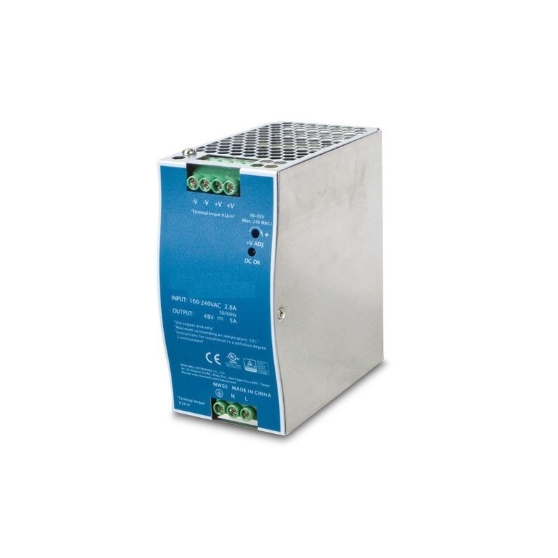 Adjustable 48-55VDC Industrial Power Supply, 240W DIN Mount