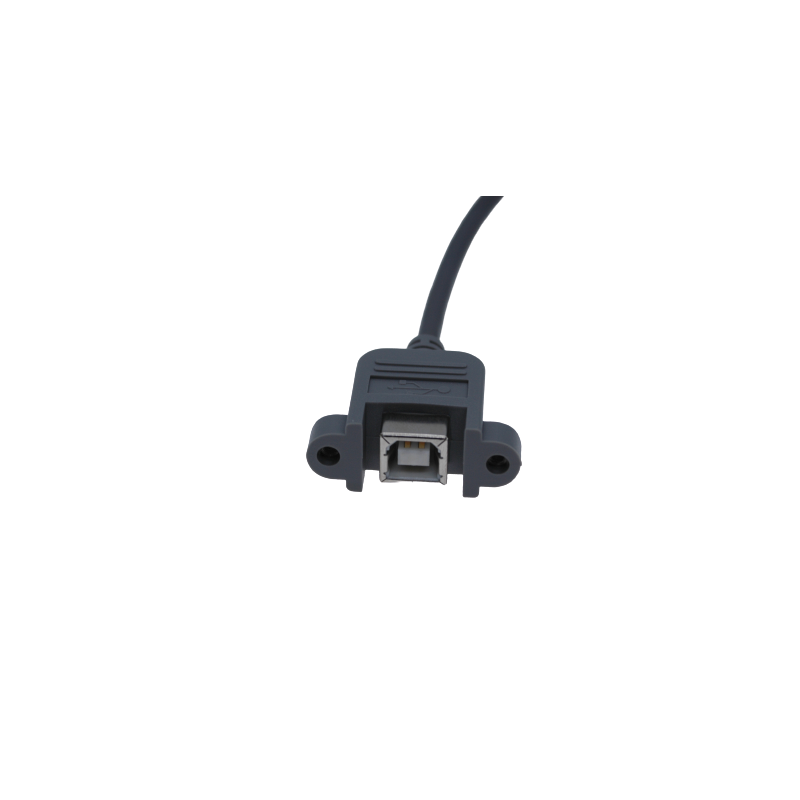 Cable USB B female with Panel plug and flat plug for printed circuit board, gray, 0.3m