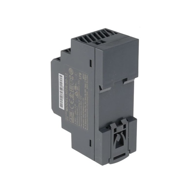 12VDC / 2A (24W) Power Supply, 85 - 370VAC, DIN Mount Mean Well HDR-30-12