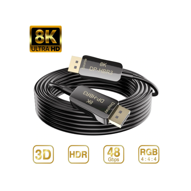 8K Fiber Displayport 1.4 AOC Cable, 8m, 32.4Gbps, HDR, 3D, 5mm