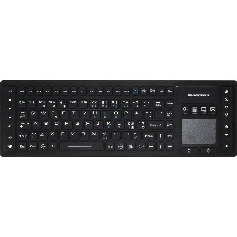 Wireless IP68 Medical Keyboard with Touchpad mouse & Nordic Layout in Black