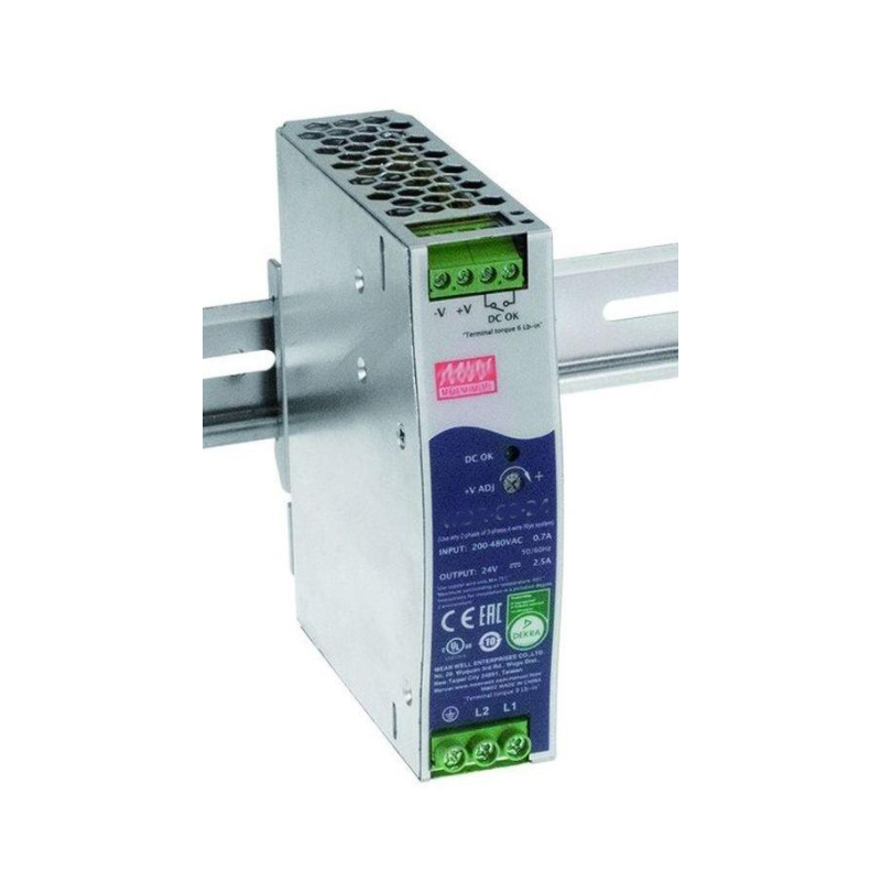 24VDC 60W power supply from 180VAC-550VAC. 24V/2.5A, Adjustment 24-29V