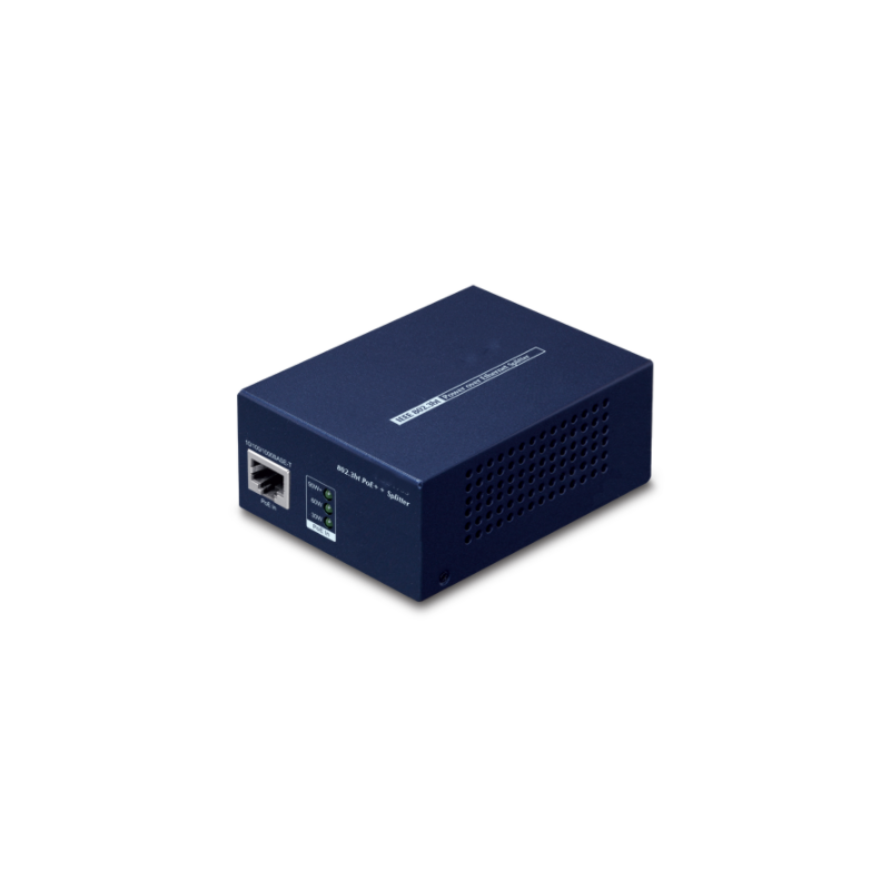 Gigabit PoE++ splitter (60W) for PoE-data og 12VDC/5A eller 19VDC/3.2A eller 24VDC/2.5A ut