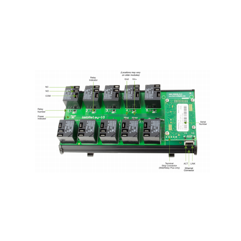 Web relé over LAN, Internett, 10 x Power Relay 250VAC / 15Amp. Modbus/TCP