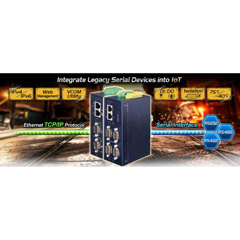 2-ports seriell portserver - RS232 / RS422 / RS485 over Ethernet