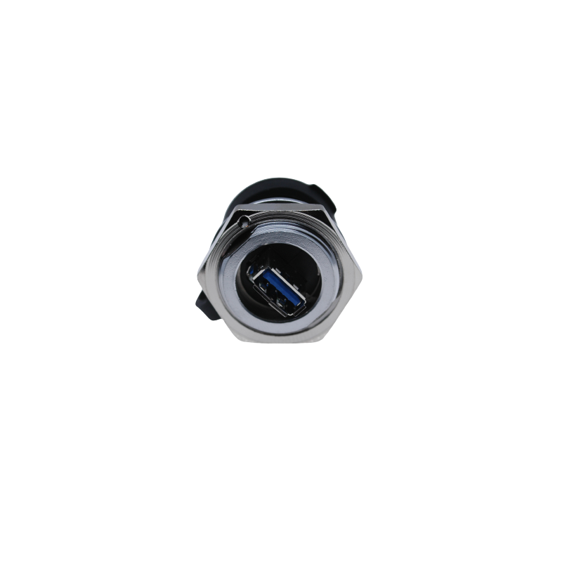 Vanntett USB 3.0 hunn-kontakt med flensen til chassiset, IP68 tett med hette, USB hunn / hunn