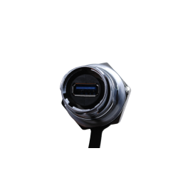 Waterproof USB 3.0 female connector with flange to the chassis, IP68 closely with hood, USB female / female