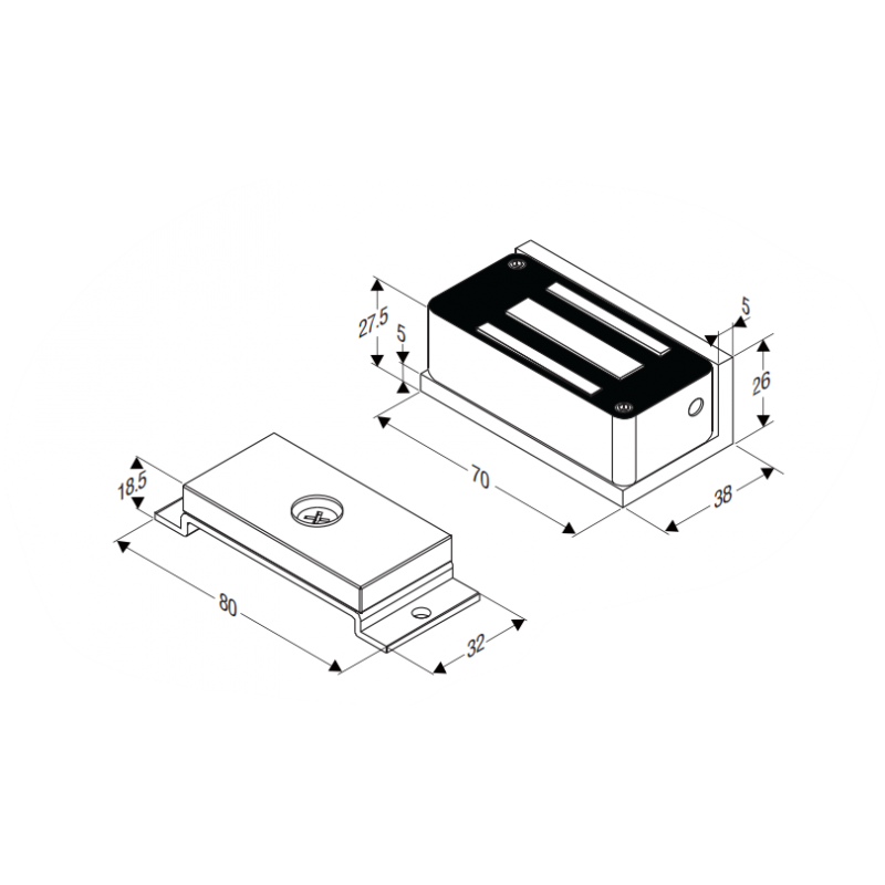 Elektronisk dørmagnet for skap, store og små skap, 36 kg holdekraft. Innebygd lukket sensor