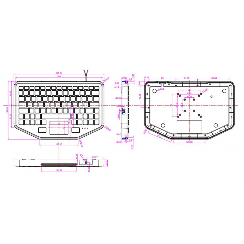 IP66 Vanntett industrielt tastatur med touchpad