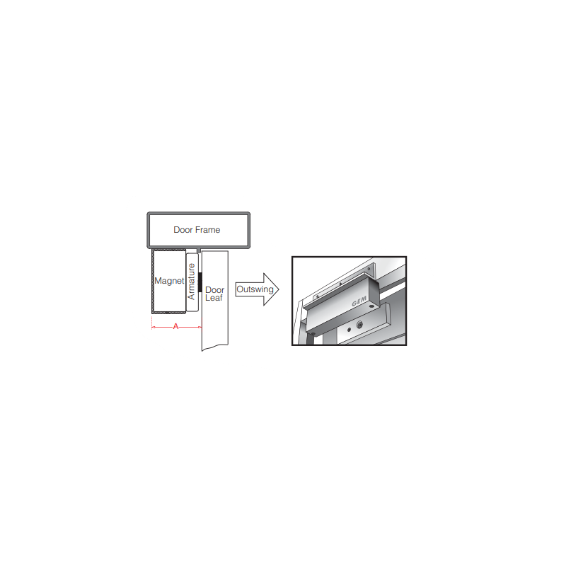 Angle-brakett for dørmagnet DOOR-MAGNET-MI hvis du skal monteres på utadgående dør