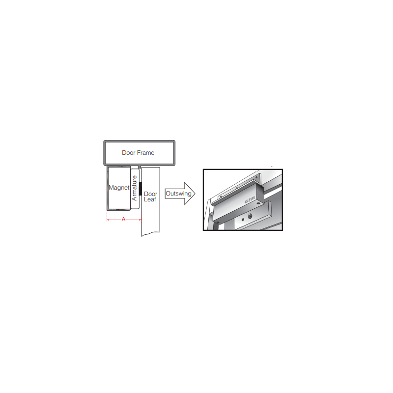 Vinkelbrakett for dørmagnet DOOR-MAGNET-LOCK hvis du skal monteres på utadgående dør