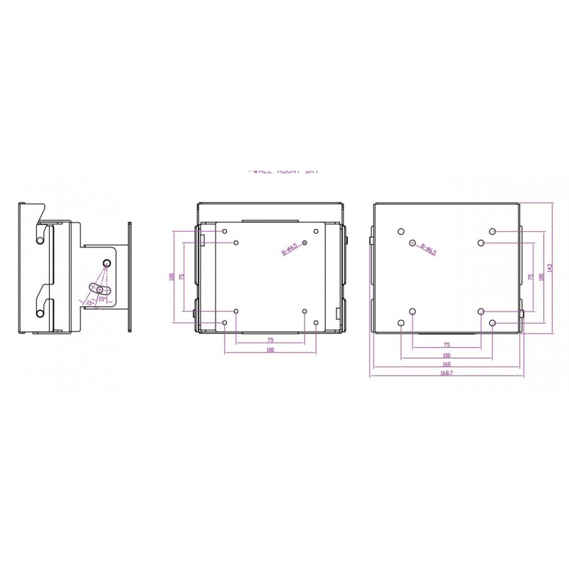 304L stainless steel wall mount for food processing, VESA MOUNT 75/100, TFT mount, panel pc mount