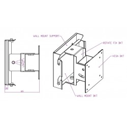 304L stainless steel wall mount for food processing, VESA MOUNT 75/100, TFT mount, panel pc mount