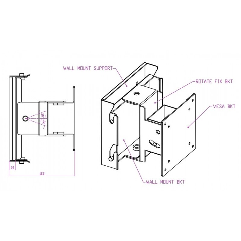304L stainless steel wall mount for food processing, VESA MOUNT 75/100, TFT mount, panel pc mount