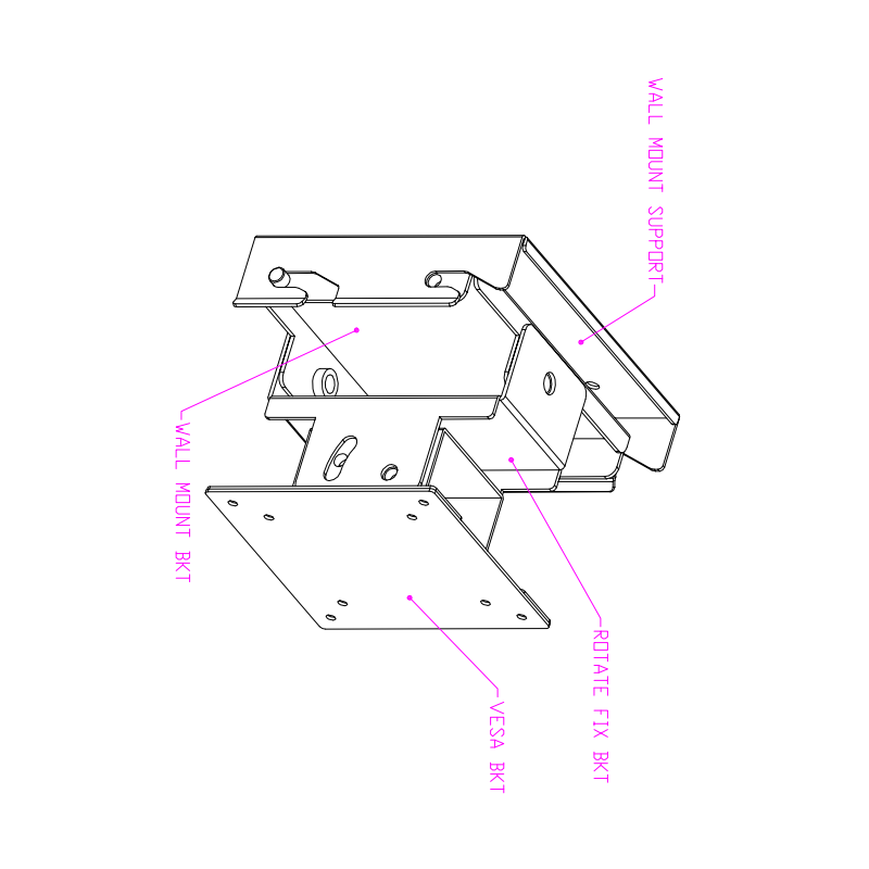 Veggfeste i 304L rustfritt stål for matforedling, VESA-montering 75/100, TFT-montering, panel-PC-montering