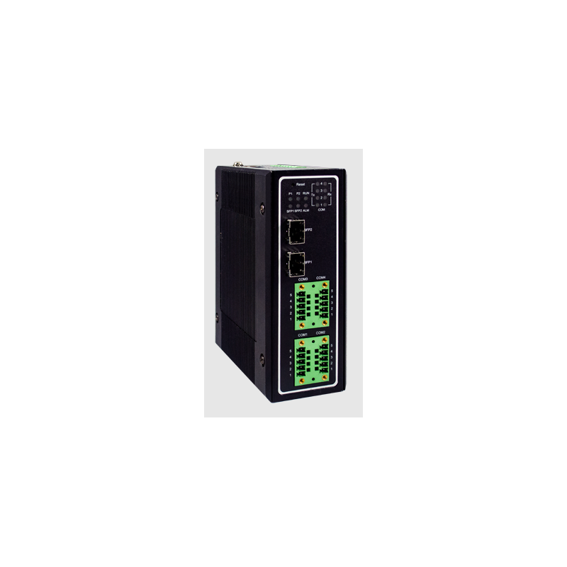 RS232 / RS485 / RS422 serial port server 4-port Ethernet 2 x SFP Industrial EMC protected. DIN