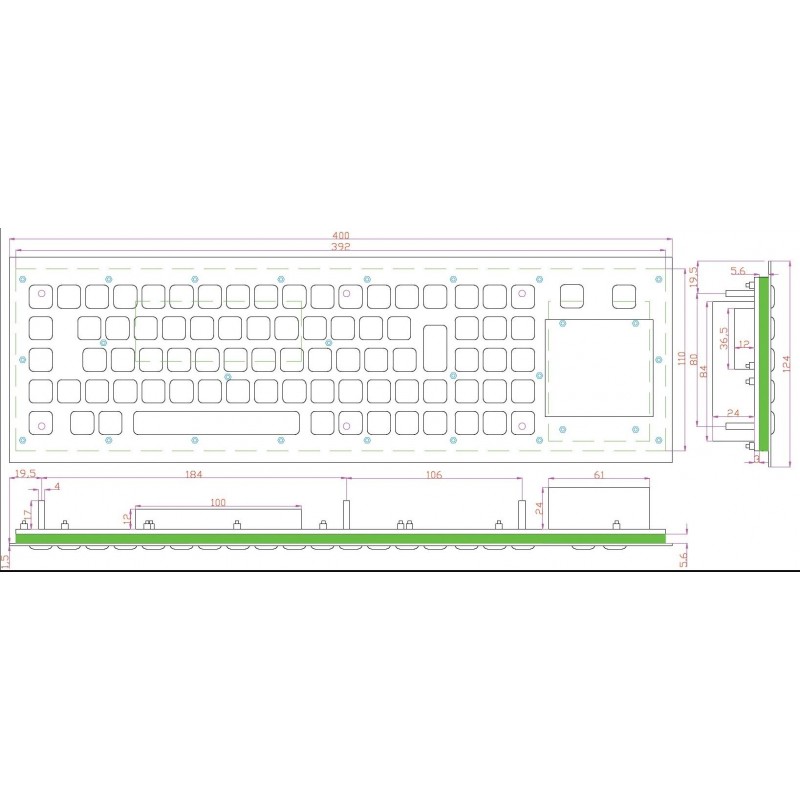 Metall Keyboard Industrial for Installasjon med TouchPad USB IP65 Lukk Rustfritt stål