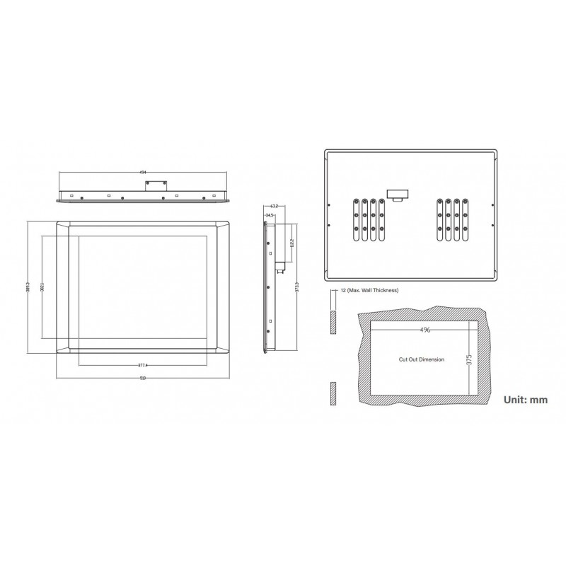 19 "Sollysskjerm, High Nits 1600 Modular Monitor TFT-LCD, PCAP Touch, IP65 Panel-VESA Montage