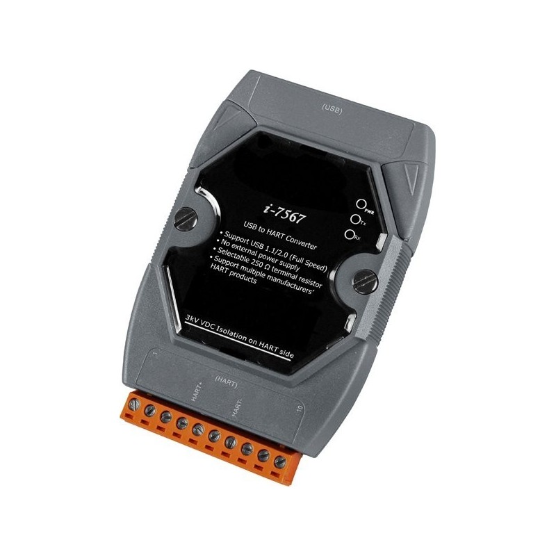 ICPDAS I-7567 is a USB to HART converter. 1 Hart port with optional 250 Ohm termination.