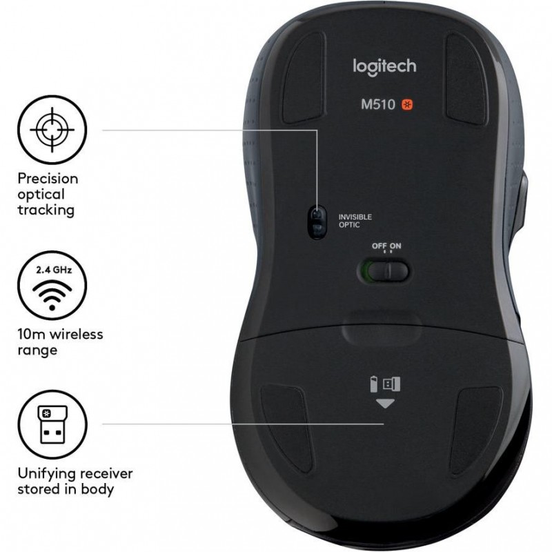 Logitech M510 Mus Wireless med 5 knapper 2.4GHz