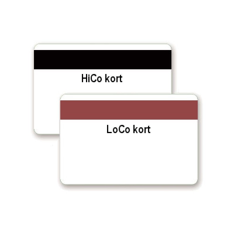 Magnetic card with HiCo magnetic strip. ISO card size, white.