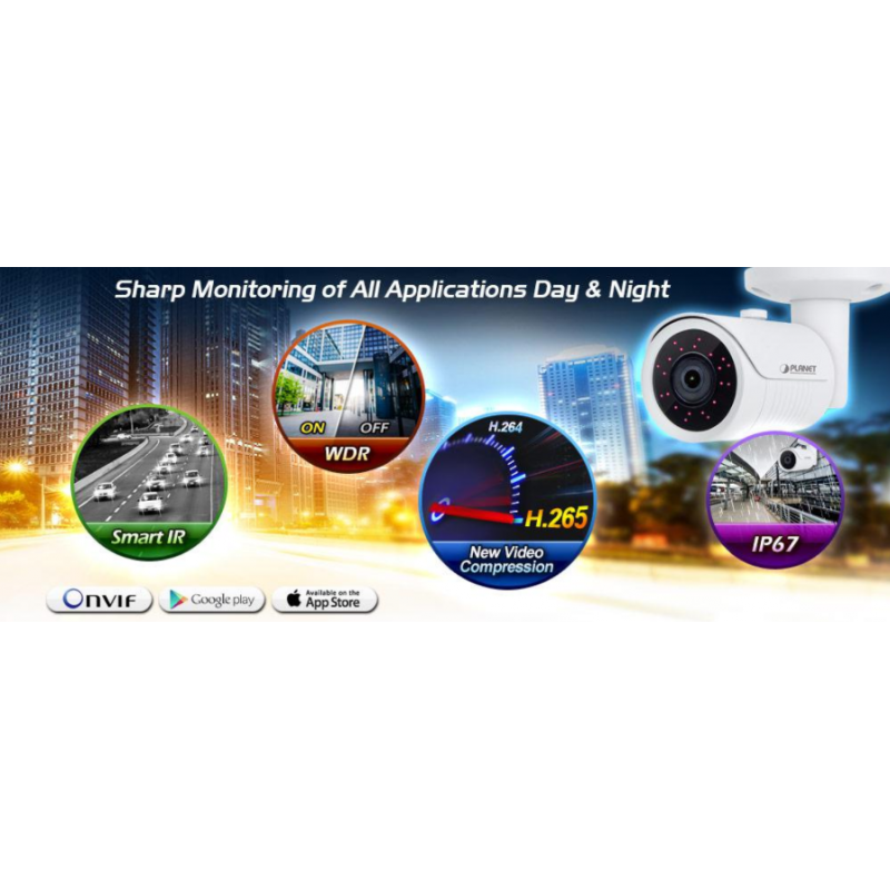 2MP utendørs IP Bullet-kamera med smart IR- og H.265-komprimering