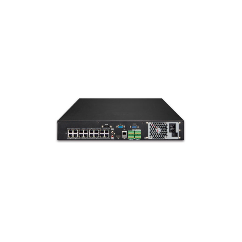 25 kanals 4K NVR Videoopptaker for IP-kamera. HDMI/VGA. 16 x RJ45 PoE+