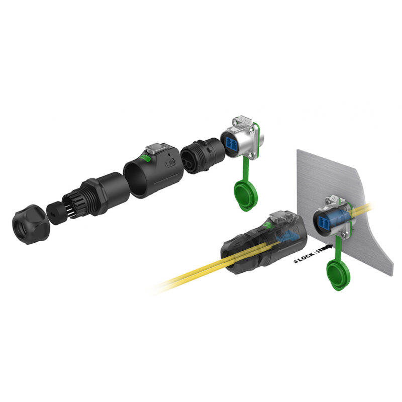 IP67 Vanntett fiberkabelplugg for fiberkabel med LC. Plast og med snaplås.