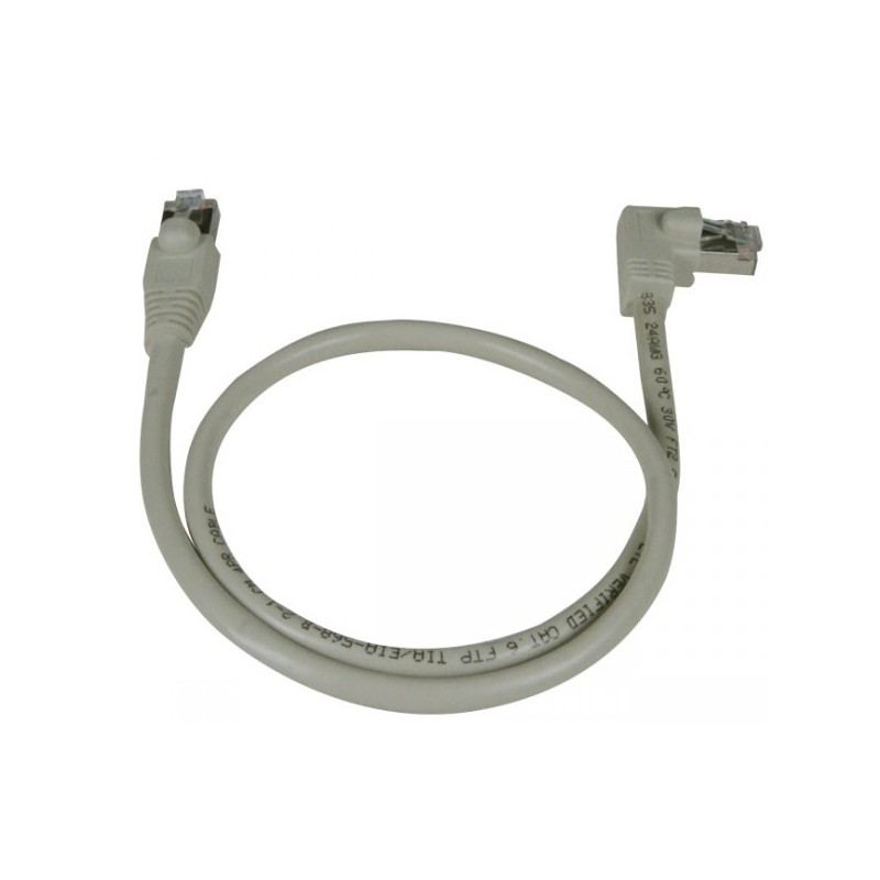 Gray network cable with 90º left angle plug, 0.5 meters