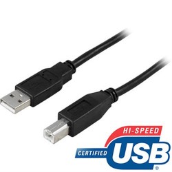 USB 2.0 kabel, A han – B han, AWG28, grå, 0,75mfor2.0