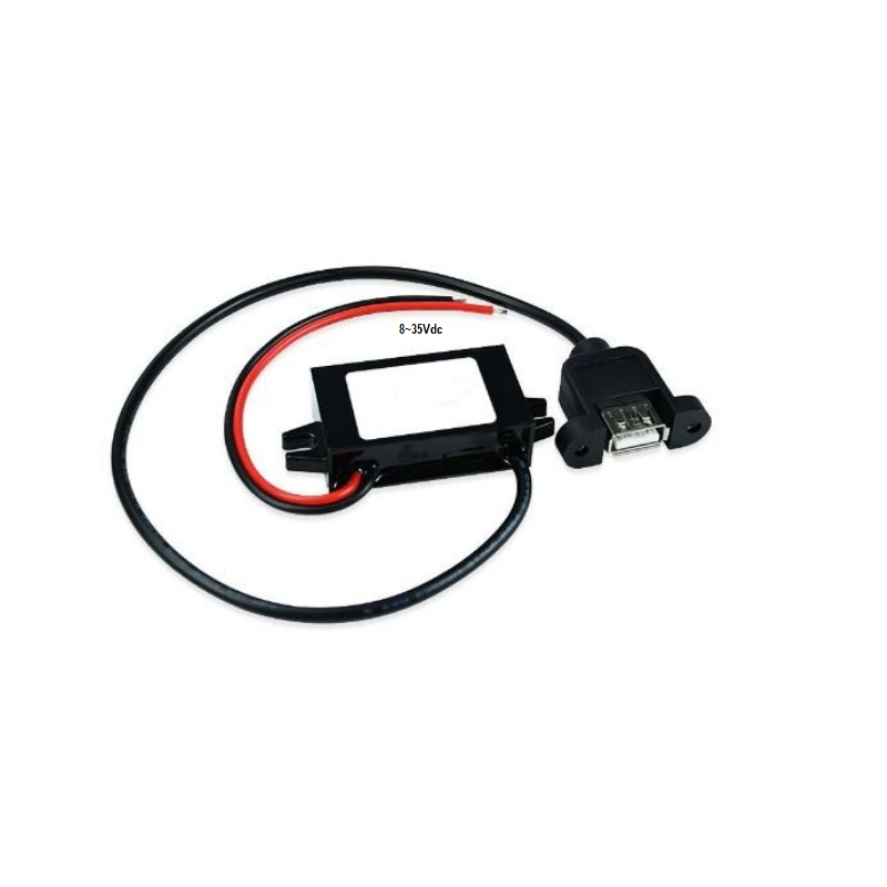 DC / DC converter from 8-35VDC to 5VDC USB female connector. USB OUTLET with 5v
