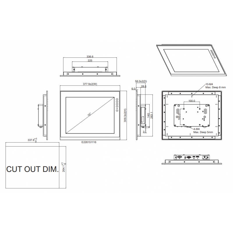 15 "Vanntett skjerm for panelmontering