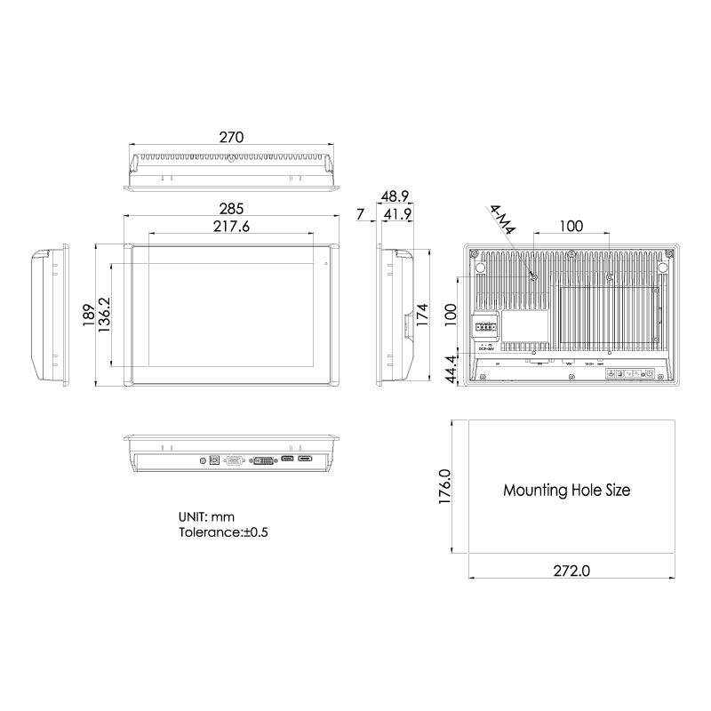 10" Industrial Touch Monitor til Panel og VESA Mount