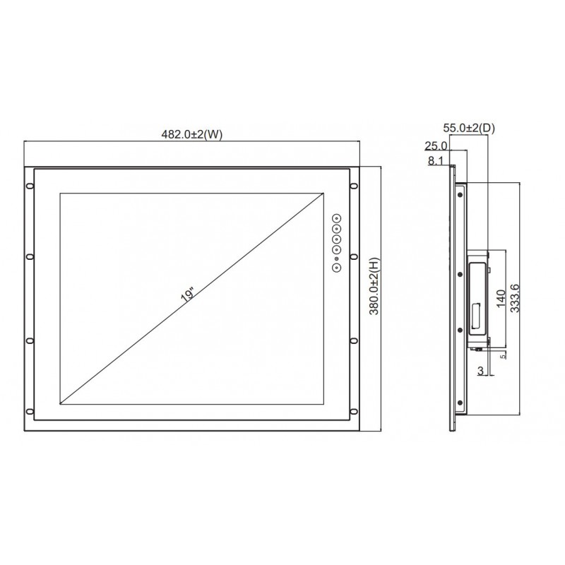 Panel berøringsskjerm 19" - Touch / Touch sensitiv med HDMI VGA DP resistive Touch