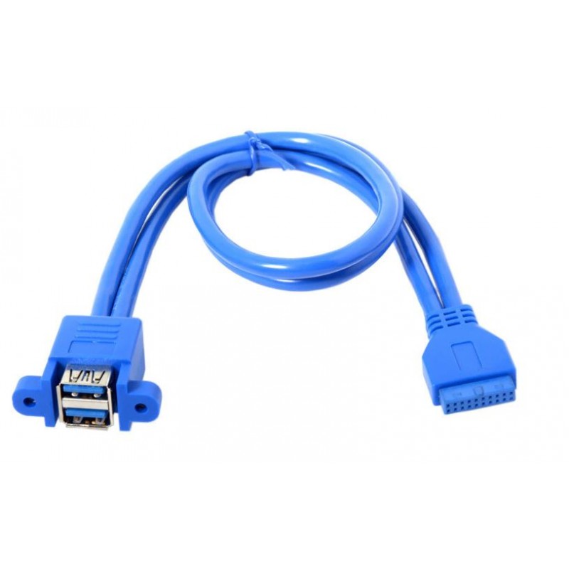 Internal USB 3.0 20pin to Dual USB 3.0 Female Cable - 50cm