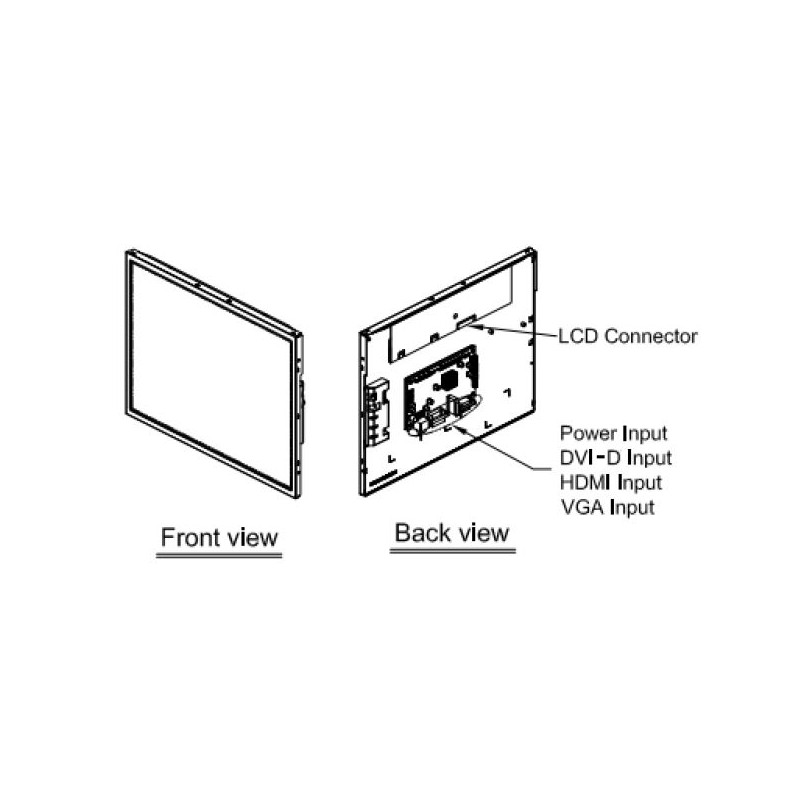 15" TFT open frame Panel 1600 nits, DVI-I (VGA), HDMI, DisplayPort,