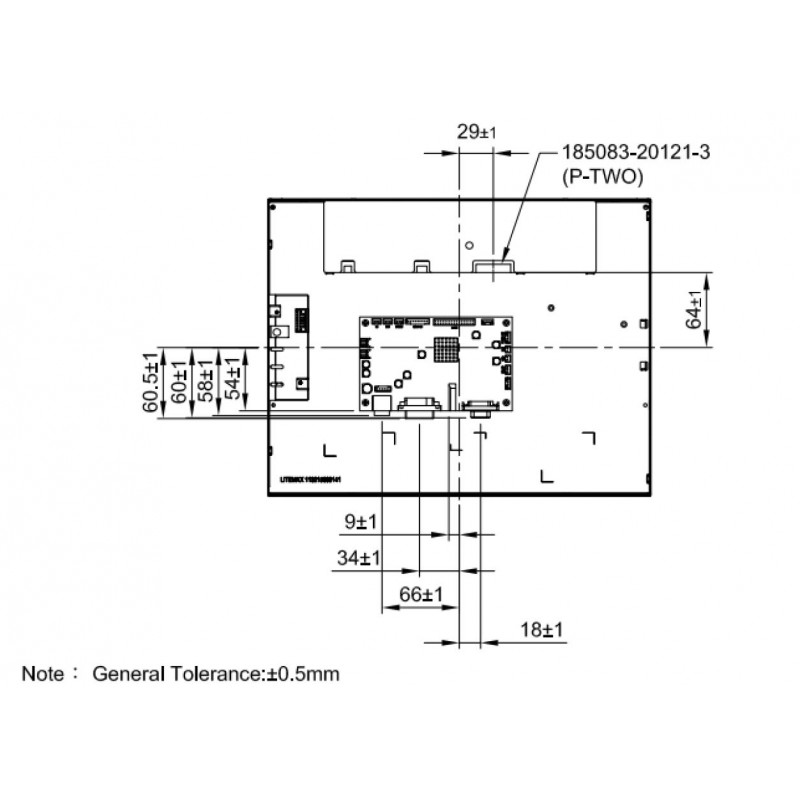 15" TFT åpen ramme Panel 1600 nits, DVI-I (VGA), HDMI, DisplayPort,
