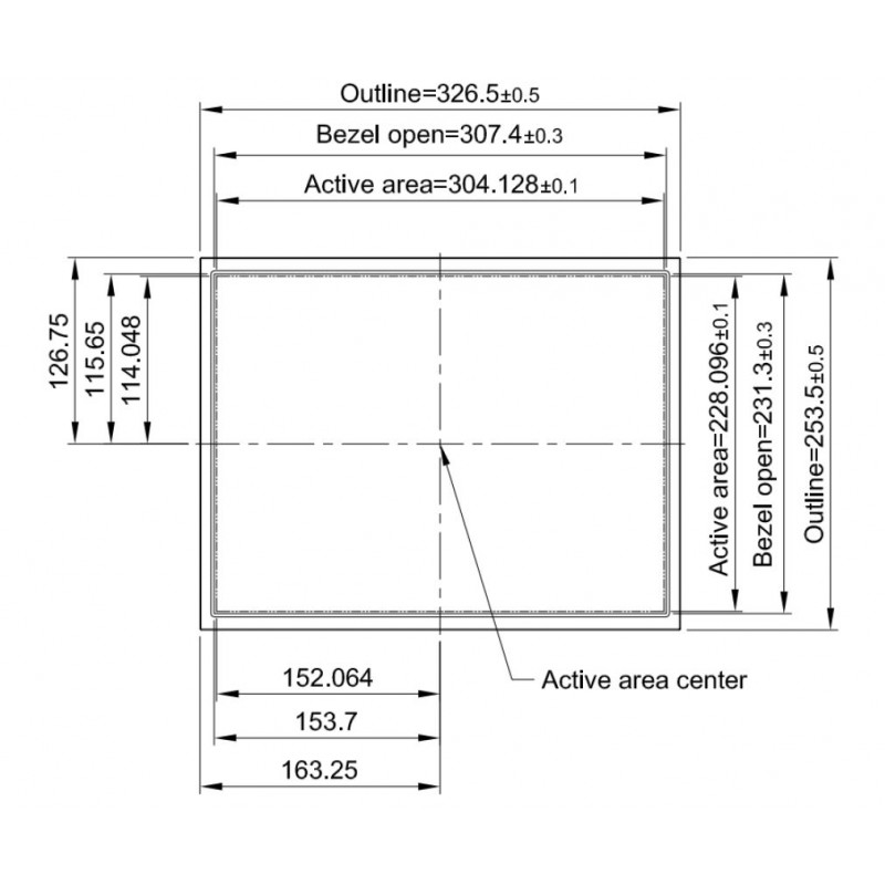 15" TFT åpen ramme Panel 1600 nits, DVI-I (VGA), HDMI, DisplayPort,