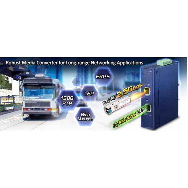 Managed Medie konverter RJ45 til fiber. RJ45 Gigabit til 2.5Gbit SFP-modul