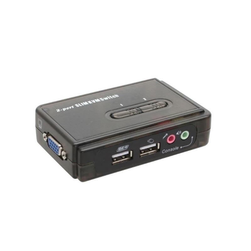 Compact 2-Port KVM Switch with USB & VGA, High Res 2048x1536