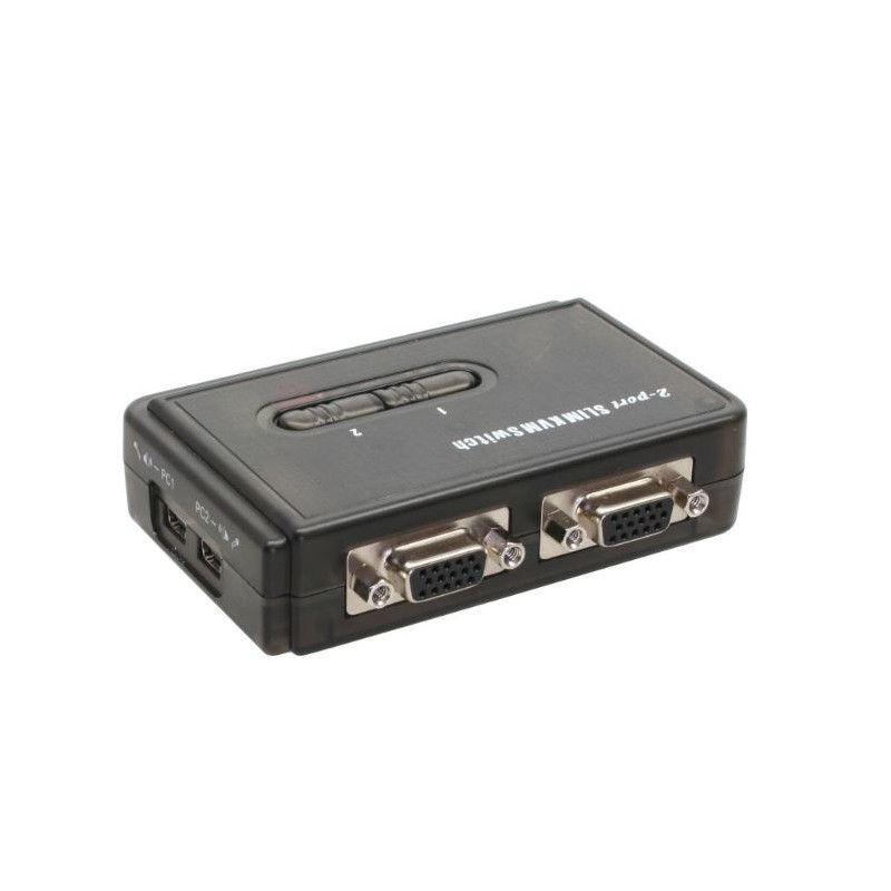 Compact 2-Port KVM Switch with USB & VGA, High Res 2048x1536