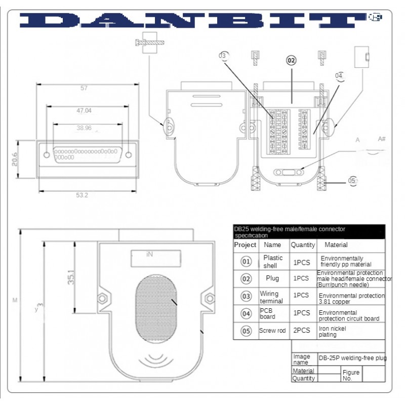 DB25 male terminal block, Breakout box LPT